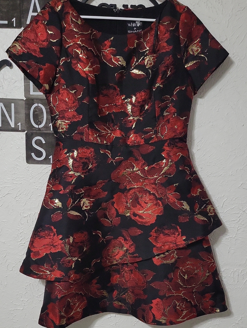 Women's Red Floral Layered Short Sleeve Mini Dress